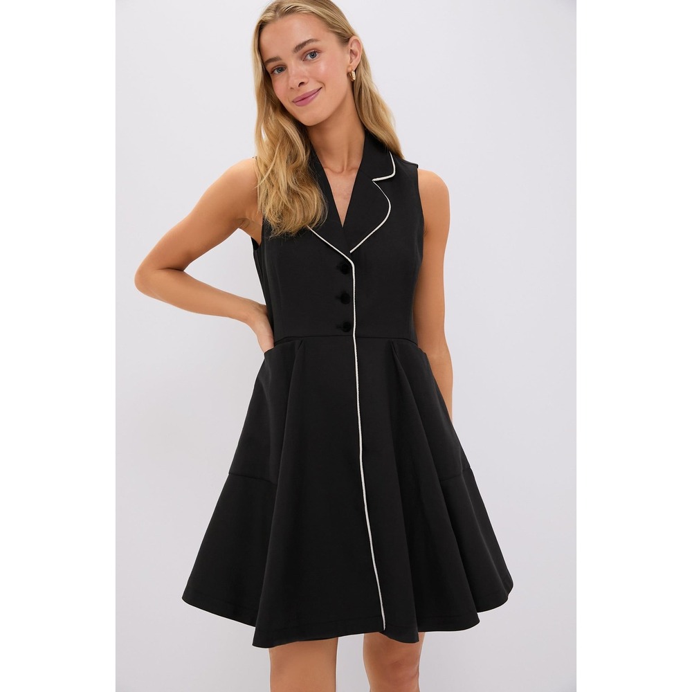 NEW Tuckernuck L Black Linen Ruby Dress Fit Flare Minimalist Cocktail Work